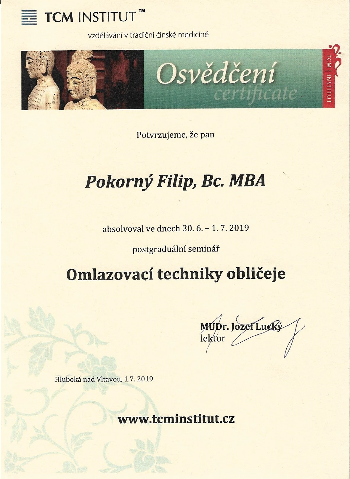 Omlazovací techniky obličeje — TCM Institut — postgraduální seminář